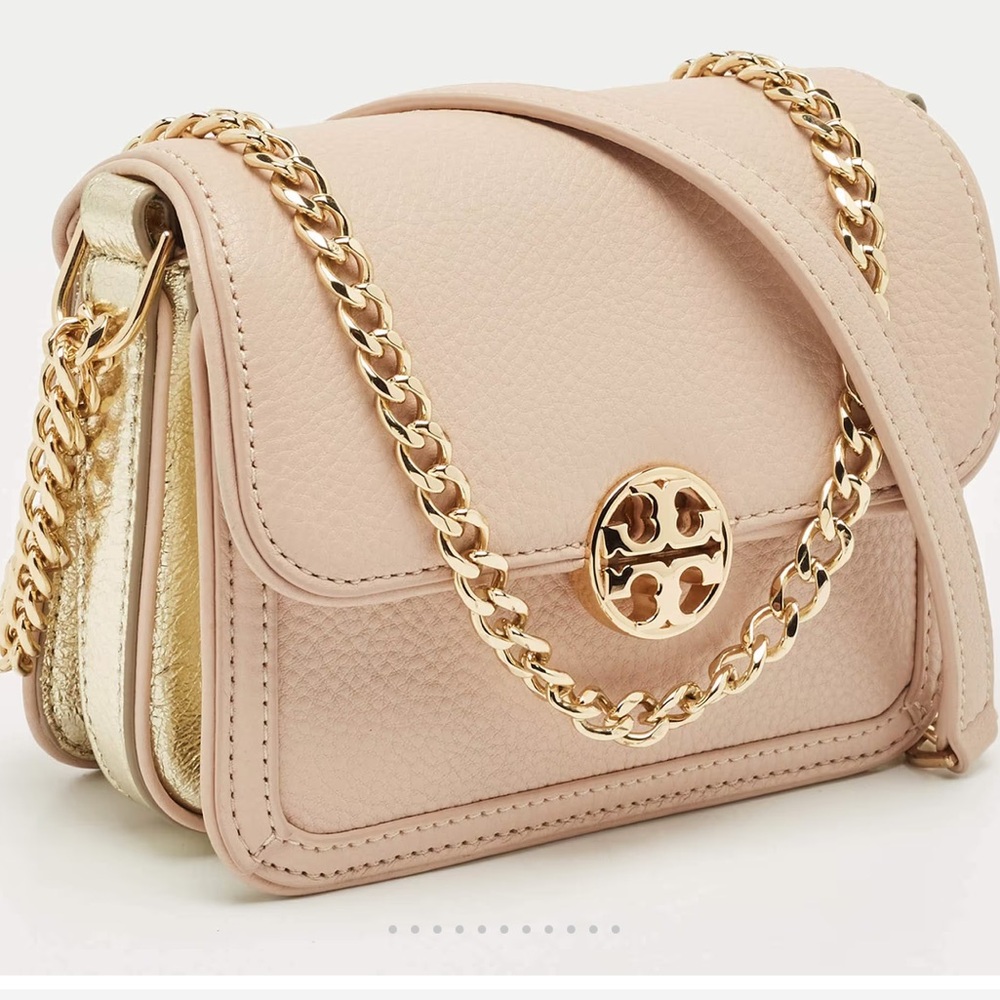 Tory Burch Peach/Gold Leather Duet Chain Shoulder Bag - Picture 2 of 9
